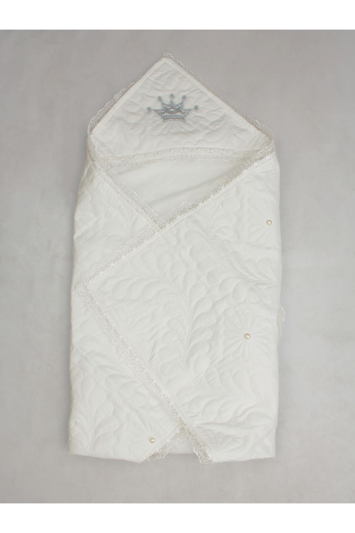 Beyaz 85x85 cm Kral Kraliçe Bebek Kundak Battaniye
