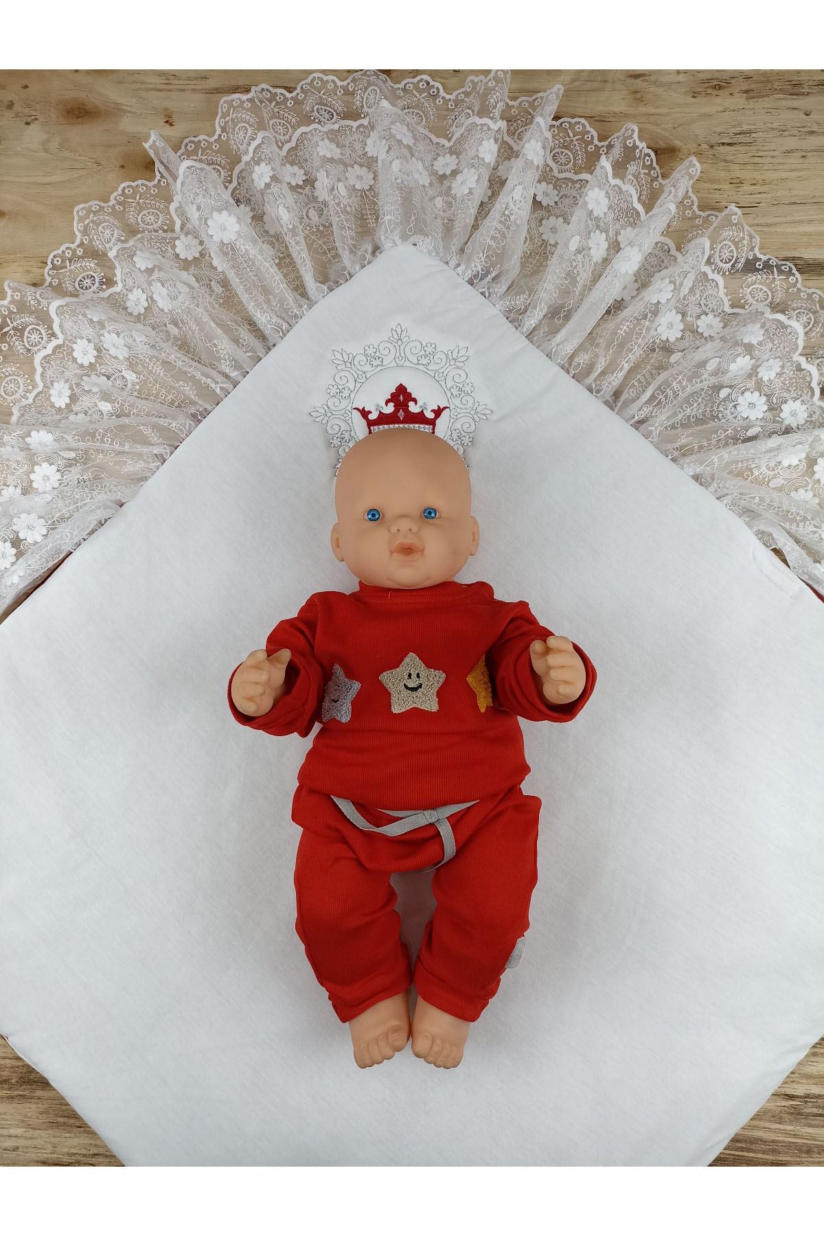 Bordo Kadife Kral Kraliçe Taçlı Erkek/Kız Bebek Kundak Alt Açma