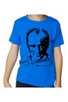 Mavi Atatürk Baskılı Pamuklu Tişört