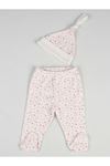 Cream Patterned Baby Girl Hat With Booties Bottom