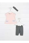 Pink summer baby girl 3 piece suit bottom tights top tunic bandana set babies cotton casual casual models