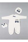 Navy blue king-crowned baby boy suit newborn hospital outlet rompers 3-piece cotton overalls gloves hat sets fashion style