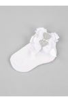 Beyaz Fiyonklu Kalpli Kız Bebek Çorap