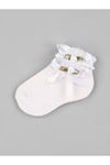 Beyaz Fiyonklu Güllü Kız Bebek Çorap