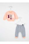 Powder Pink Baby Girl Rabbit Vetch 2 Piece Set Tracksuit Bottom Wear Top Outfit Cotton Casual Casual Outfit Models