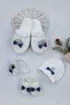 Navy blue Puerperal Crown Slippers and Baby Booties Hat Set