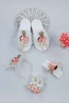 White Puerperal Crown Slippers and Baby Booties Bandana Set