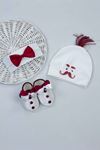 Maroon Male Baby 3 pcs Gift Hat Bowtie Shoes Set