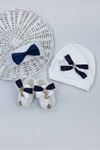 Navy blue Male Baby 3 pcs Gift Hat Bowtie Shoes Set