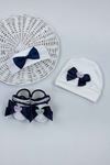 Navy blue Male Baby 3 pcs Gift Hat Bowtie Shoes Set