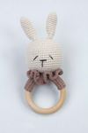 Krem Organik El Yapımı Amigurumi Tavşan Çıngırak Oyuncak