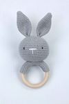 Gri Organik El Yapımı Amigurumi Tavşan Çıngırak Oyuncak