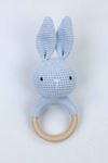 Mavi Organik El Yapımı Amigurumi Tavşan Çıngırak Oyuncak