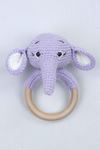 Lila Organik El Yapımı Amigurumi Fil Çıngırak Oyuncak
