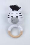 Beyaz Organik El Yapımı Amigurumi Zebra Çıngırak Oyuncak