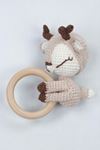 Krem Organik El Yapımı Amigurumi Geyik Çıngırak Oyuncak