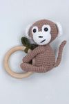 Kahverengi Organik El Yapımı Amigurumi Maymun Çıngırak Oyuncak