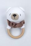 Beyaz Organik El Yapımı Amigurumi Ayıcık Çıngırak Oyuncak