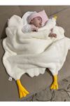 Krem Sevimli Çocuk Bebek Battaniyesi Ördek Kışlık Peluş Welsoft Kaz Battaniye